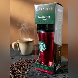 STARBUCKS Iced Coffee Red Tumbler double wall 24 oz Gift Set 3 Vanilla K Cup Pod